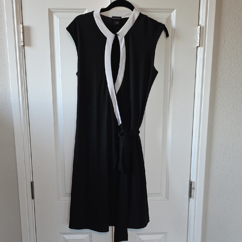 Moda International Black and White Midi Wrap Dress
